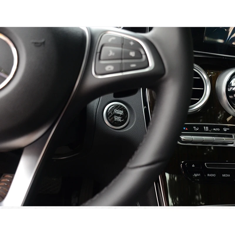Ogljikovih Vlaken Motor Avtomobila Start Stop Pokrov brez ključa Pojdi Vžiga Nalepke za Mercedes Benz A B C W205 GLC X253 AMG E ML GLE