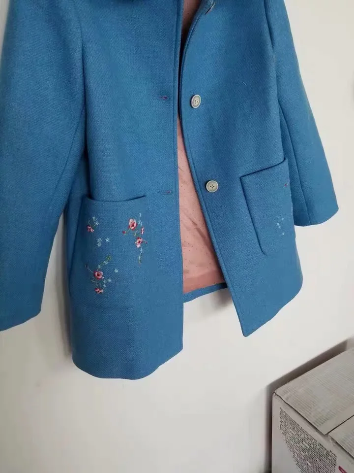 Otroška plašč vezeni cvetlični modra barva otroci dekliška oblačila outwear