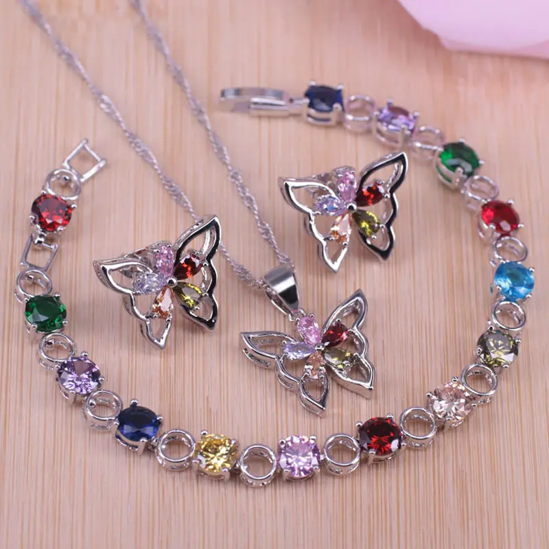 Pisan metulj kvadratnih srebrne barve hoop uhani-ogrlica, zapestnica za ženske najboljši predstavi poročni nakit set