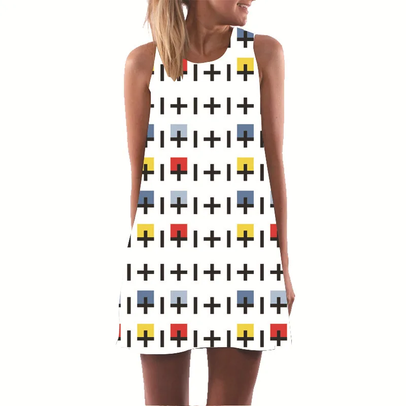 Poletje Ženske 3D Degital Tiskanja Mini Obleka brez Rokavov O-Vratu Priložnostne Svoboden,-line Kratke Obleke 2020 Elegantna Počitnice Plaže Sundress
