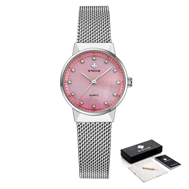 Reloj Mujer WWOOR Roza Pazi Za Ženske Znanih Luksuzne blagovne Znamke Moda Obleko Dame Ure Ženska Diamond Watch Darila zegarek damski