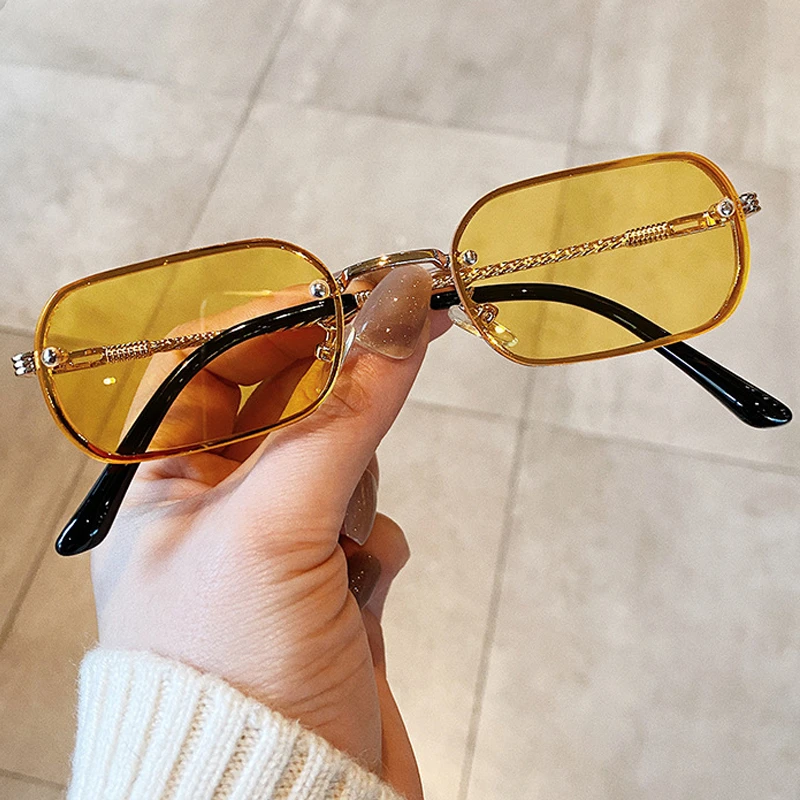 Rimless Kvadratek Gradient Rjava Sončna Očala Za Ženske 2021 Novo Vintage Črna Rdeča Uv400 Očala Moških Zlitine Kul Sončna Očala