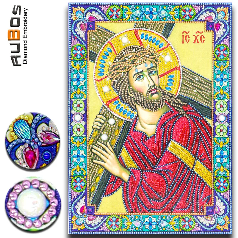RUBOS 5D DIY Diamond Vezenje Ikono Bog Križ Diamond Slikarstvo Religij Velik Biser Noge Beadwork Mozaik Kristalni Kamen Nove Prodajo