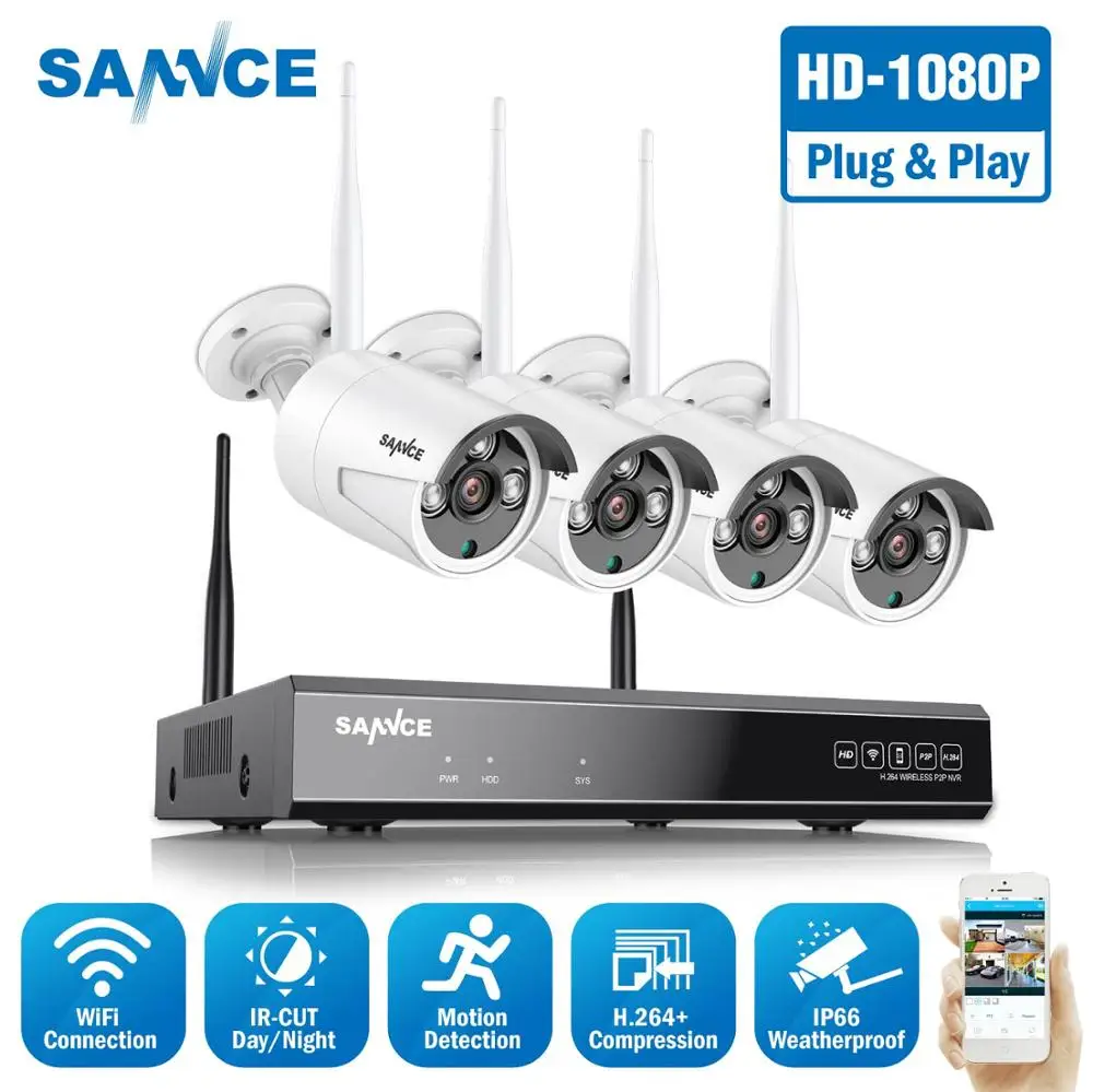 SANNCE 8CH HD 1080P Brezžični Video Varnostni Sistem H. 264+ 1080P NVR Z 4X 1080P Prostem Vremensko WIFI IP Kamere CCTV Set