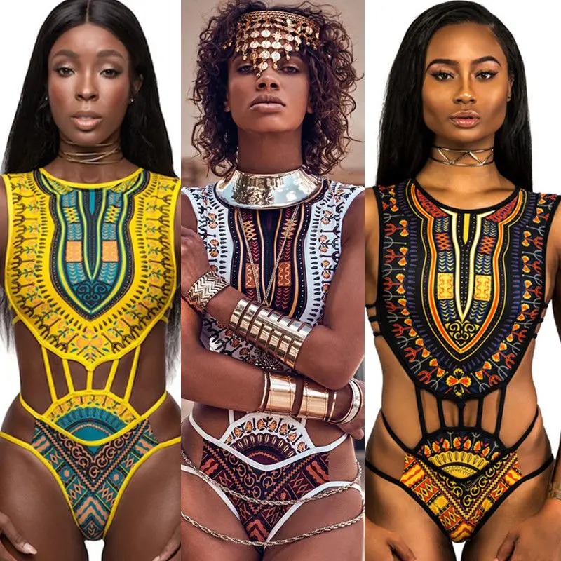 Seksi Ženske, Etnične Cvetlični Kopalke Afriške Kopalke Visoko Pasu Tiskane Pokrov Navzgor Bikini Komplet Za Kopalce Kopalke Plažo