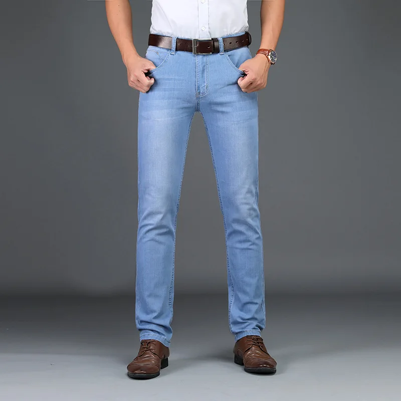 Skinny Kavbojke Moški 2020 Modni Moški Poslovni Odsek Traper Hlače Priložnostne Svetlo Modra Vintage Obleko Hlače Spomladi Moške Jeans Poletje