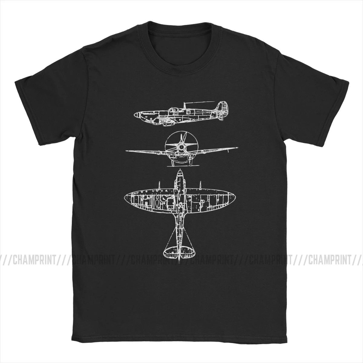 Spitfire Koncept Načrti T-Shirt Moški Borec Letalo WW2 Vojni Pilot Letala Letalo Cotton Tee Kratek Rokav T Srajce Plus Velikost