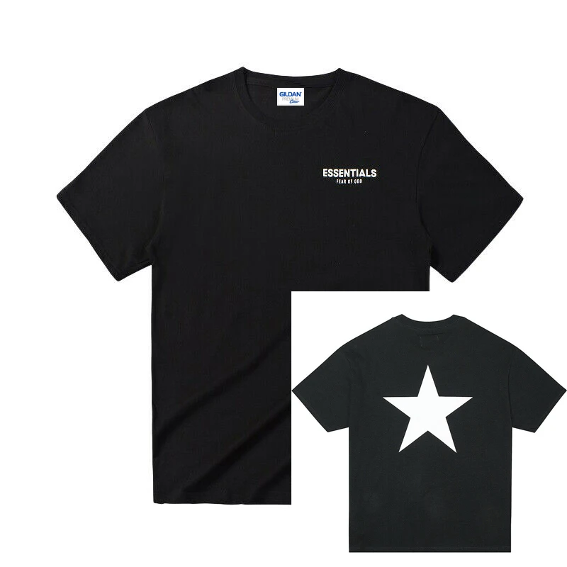 Strah pred Boga Meglo Essentials Pentagram Vzorec Omejeno Črno T-Shirt Unisex Velikost S-3Xl
