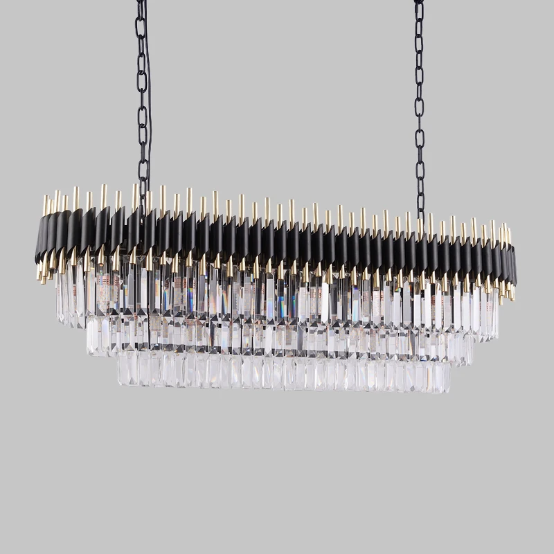 V novi, moderni kristalni lestenec luxury black za dnevna soba jedilnica pravokotne dekorativne LED luči