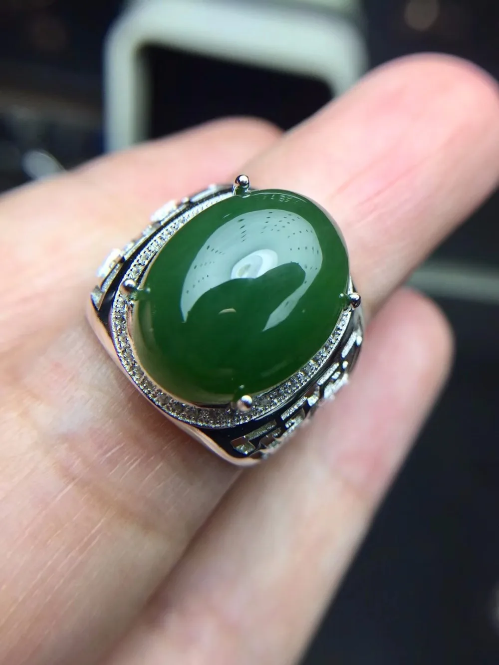Velika zrna gemstone Naravnih jasper obroč, moške srebrni prstan. 925 srebro, green jade, naravni monopol gemstone