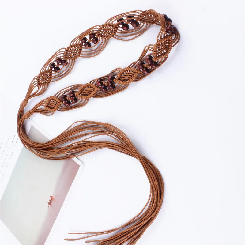 Vintage pasu ženske okrašena tassel pleteni Bohemia votla dolgo pas vrv za obleke, ženski vozel ženske ceinture femme verige