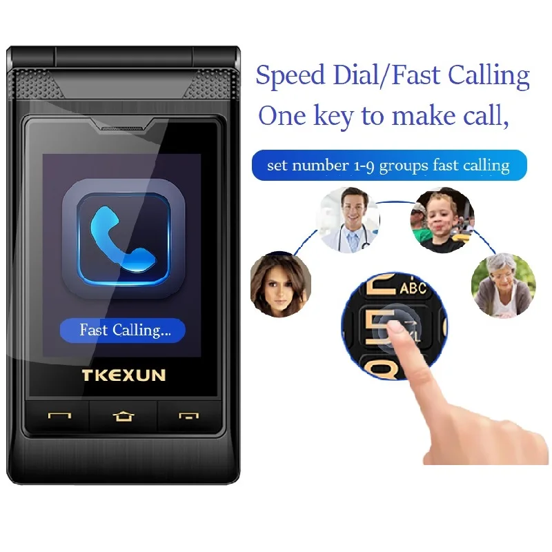 Yeemi Dve Veliki Zaslon Flip Mobilni Telefon Rokopis Dvojno Odgovor za Hitro Izbiranje SOS Klic Črni Velika Tipka za Svetilko Brezplačno Primeru