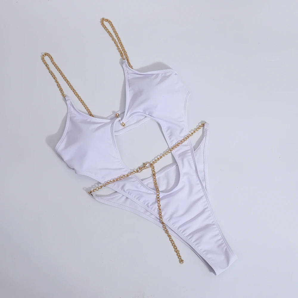 Z-LAI 2020 nove Ženske enodelne Kopalke Push up kopalke Visoko izreži bodysuits seksi bikini ženski verige monokini Proti-vrat plažo