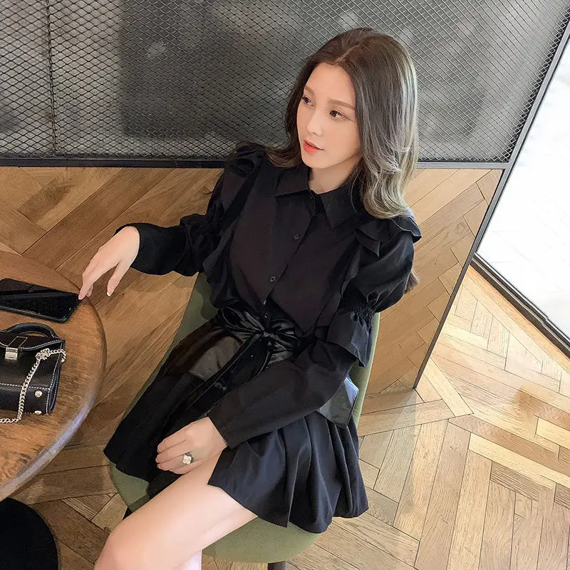Črno Elegantno Obleko Žensk Mini Long Sleeve Vintage Shirt Party Obleka Komplet Ženskih Priložnostne Korejske Modne Gotsko Obleko Jeseni Leta 2020