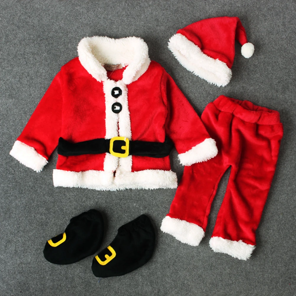 0-12M Božič Baby Boy, Girl Obleke, Kompleti Baby Christams Santa Claus Vrhovi+Hlače+Klobuk+Čevlji za Xmas Obleko