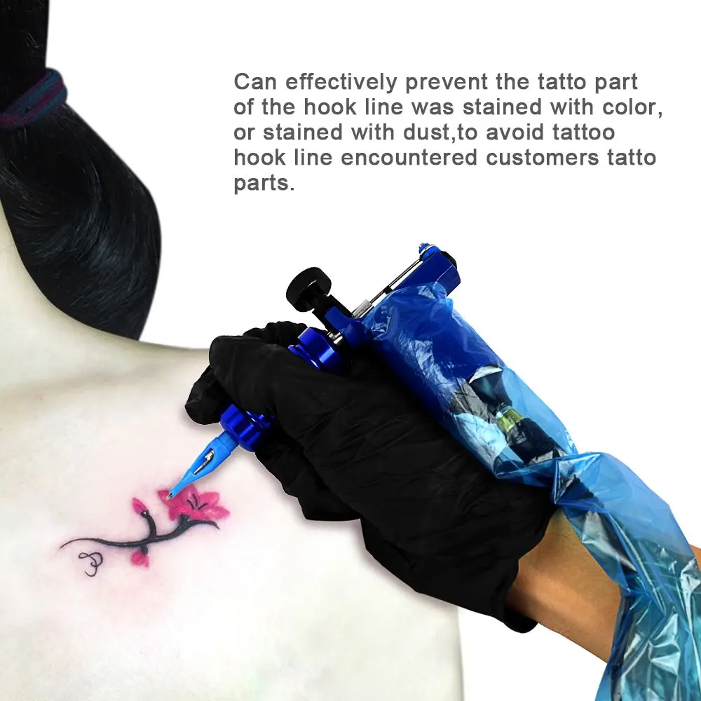 100 kozarcev/paket Modra Tatoo Posnetek Kabel Rokavi Vrečke Ponudbe za Enkratno uporabo Zajema Vrečke za Tatoo Pralni Strokovno Tatoo Opremo