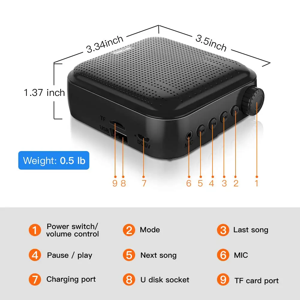 12W Telefonski Ojačevalec Prenosni Mini z Zvokom-okrepitvijo Glasba Žični Mikrofon Slušalke Pas 2000mAh Baterija