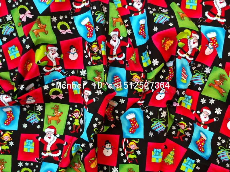135cmx50cm Bombaž vroče srebro risanka tkanine - Patch - Santa, snežaka, rokavice, jelena, čevlji in dekle (327)