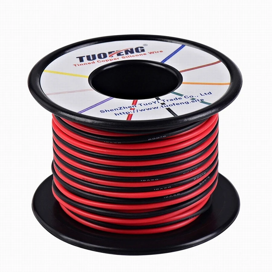 16 awg Žice,66 metrov silikonski žice Mehko bakrene žice Visoko temperaturo, odpornost na 2 ločeni žice 33 ft Črno in 33 ft Rdeča