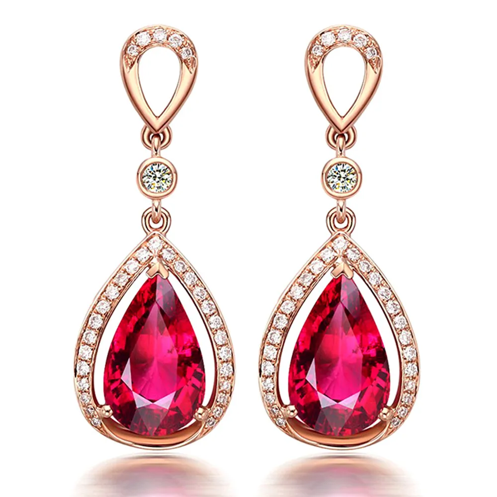 18K rose zlata barva je Rubinasto dragih kamnov, diamant, cirkon visijo spusti uhani za ženske luksuzni nakit stranka bijoux kristalno pendientes