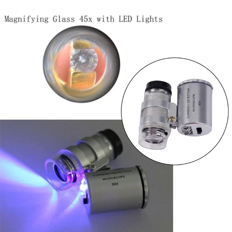 2-v 1 Prenosni Diamond Tester Pero z 60X LED Osvetljeno Loupe Mikroskop, Povečevalna Stekla Komplet Combo Zlatar Komplet orodij
