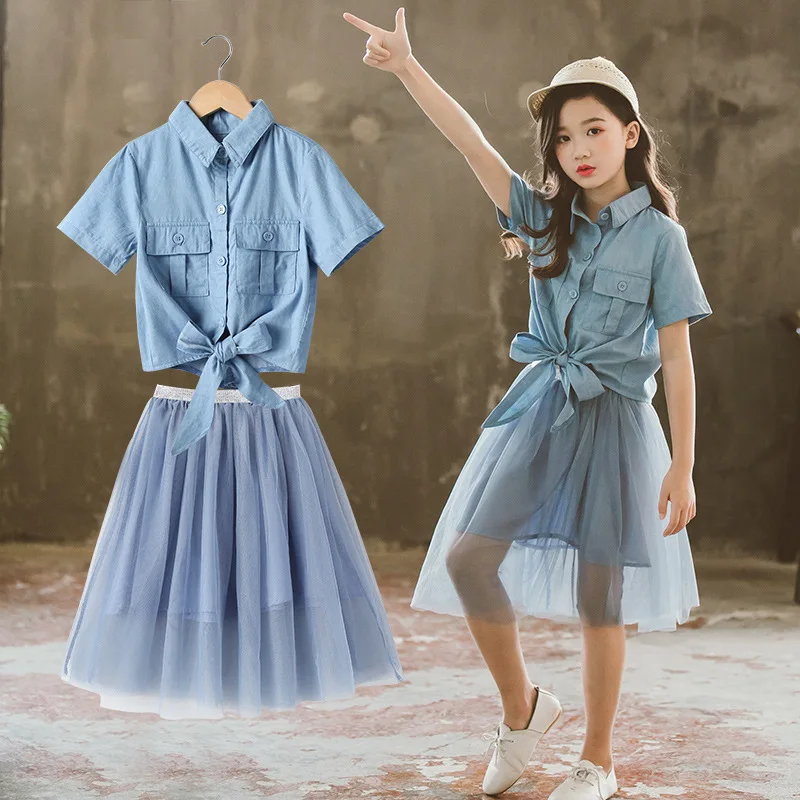 2021 Poletne Velike Dekleta Krilo Določa korejski Denim Bluzo z Očesa Krilo Dva kosa Oblačila Obleko Dekleta Boutique Nazaj V Šolo Obleko
