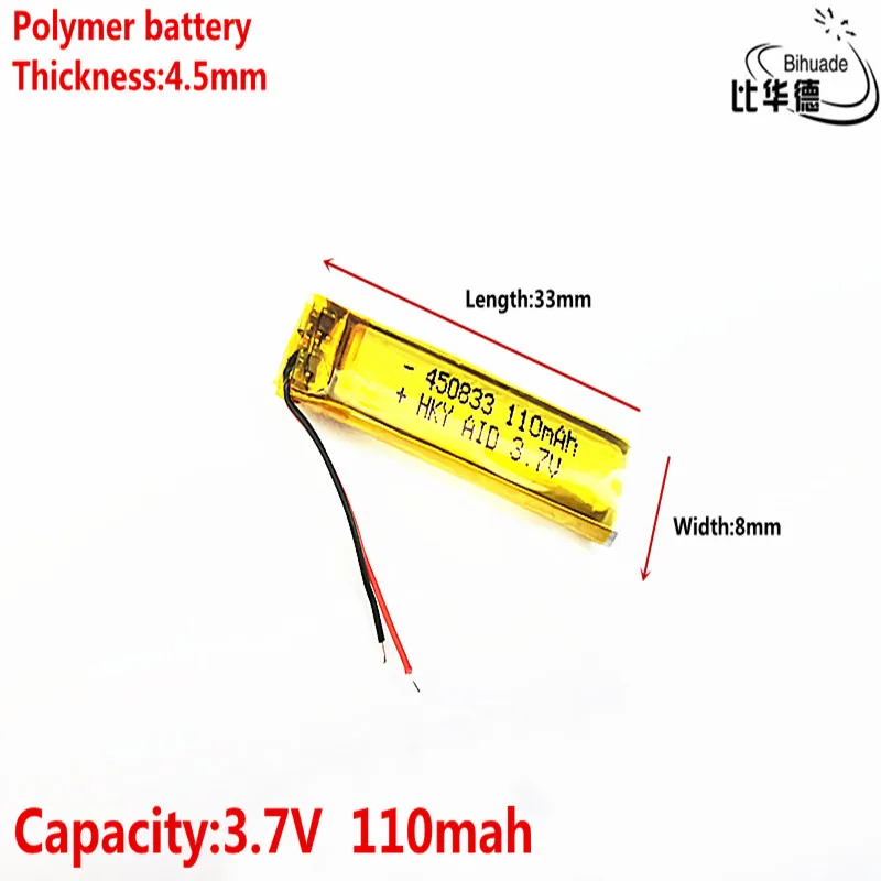 3,7 V 110mAh 450833 Litij-Polymer Li-Po baterija li ionska Baterija za Polnjenje celic Za Mp3, MP4 MP5 GPS, PSP, mobilni bluetooth