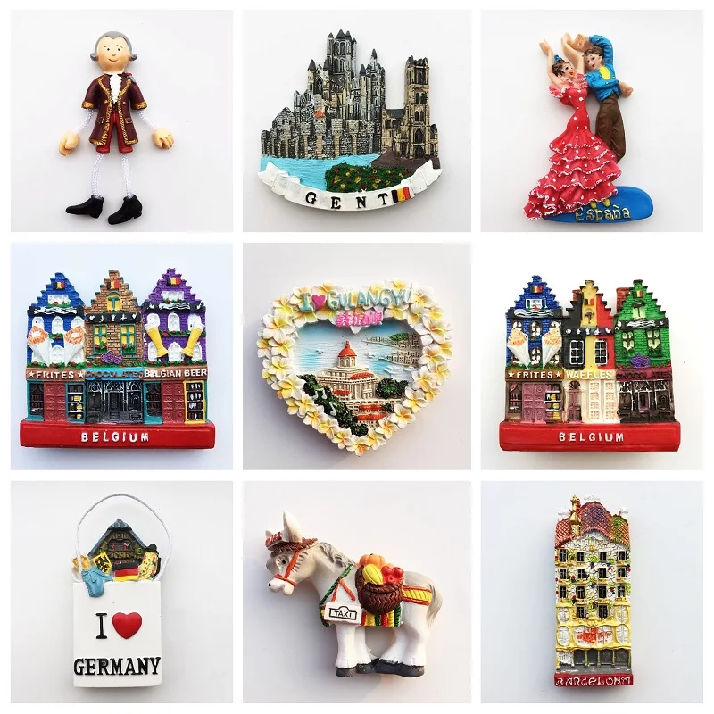 3D Hladilnik Magnet Turistični Spominek Evropi Belgija Španija Nemčija Vienna Classic Street View New York Magneti Nalepke Obrti Dekor