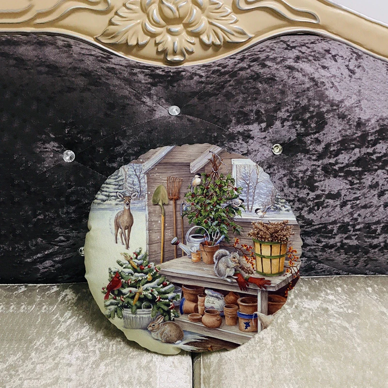45*45 cm Ročno Poslikane Božična Risanka Konj mačka okrogle Blazine Pokrov in Kavč Vzglavnik Domu Dekorativni Vzglavnik Kritje YX482
