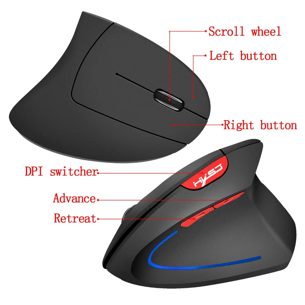 6D Brezžično Miško 2,4 GHz igre gaming mouse Ergonomska Oblika Optično miško Navpično 2400DPI Zapestje Bolečine USB Miši Za Prenosni RAČUNALNIK