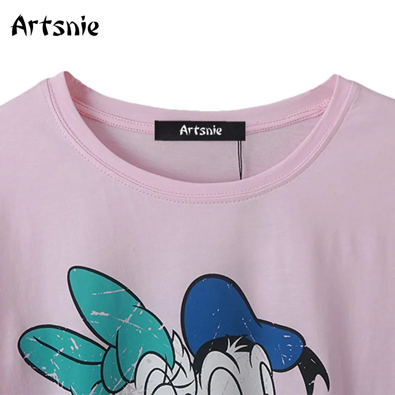 Artsnie disney risanke print majica s kratkimi rokavi ženske poletne o vratu kratek rokav vrhovi femme ulične priložnostne srčkan roza t-shirt mujer