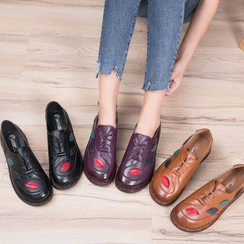 CEYANEAO ročno šivanje čevlji za ženske pravega usnja ravno vezna čevlji za ženske mehko moccasins priložnostne čevlji za ženske