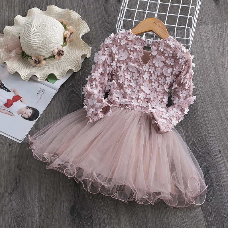 Dekleta Obleko Cvetlični Jeseni, Zime Dolge Rokave Otroci Obleke Za Dekleta Dnevna Oblačila Princesa Obleko Oblačila Za Otroke 3-8 Let
