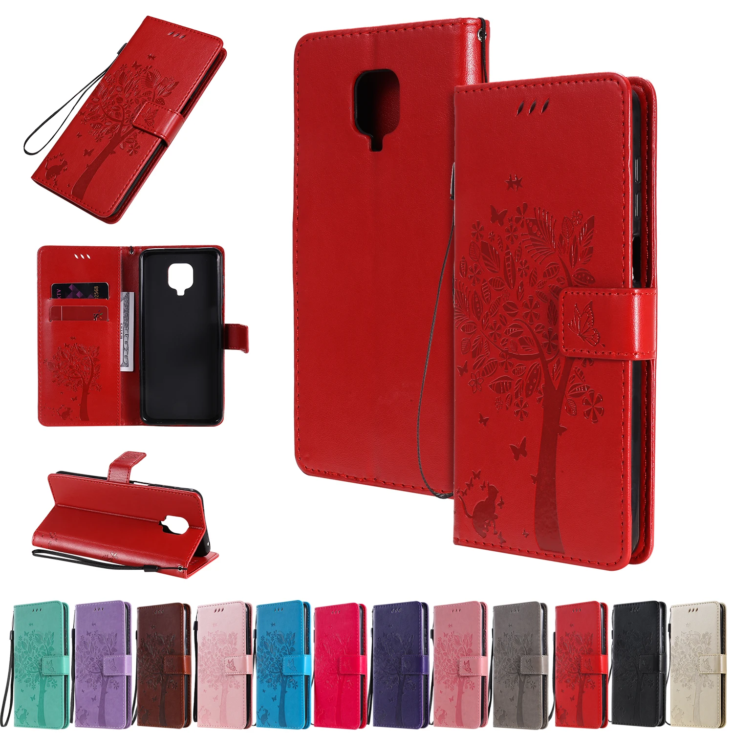 Denarnica Za Xiaomi Redmi Opomba 9 9 Pro Max 10x 4G K30 Pro Fashion 3D Reliefni Usnjena torbica Drevo Mačka Sončnično Metulj Telefon Vrečko