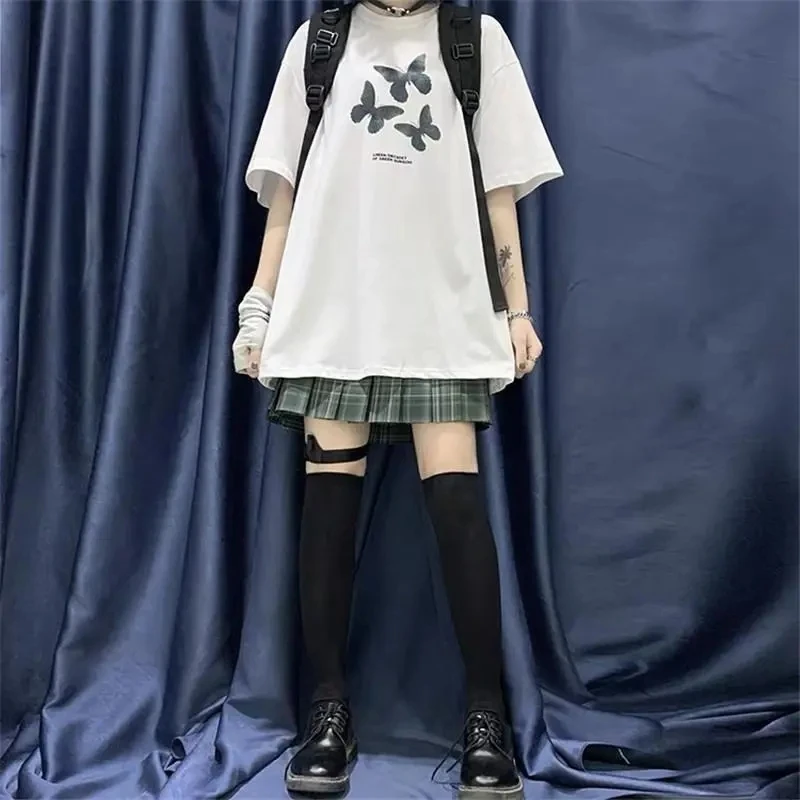 E-dekle, Harajuku Gothic obleke, oblačila vrh letnik goth женские футболки metulj y2k T-shirt ulica estetske rokavi Tshirt
