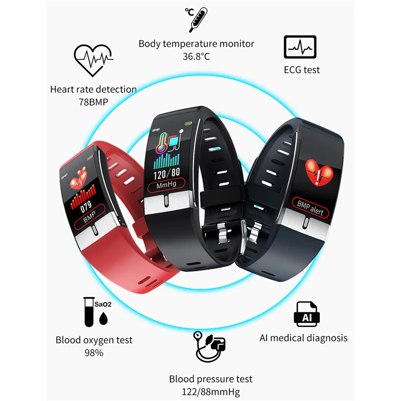 E66 Pametno Gledati Moške Telesne Temperature EKG PPG Nepremočljiva Šport Zapestnica Kisika v Krvi, Srčni utrip Smartwatch Za iOS Android Telefon