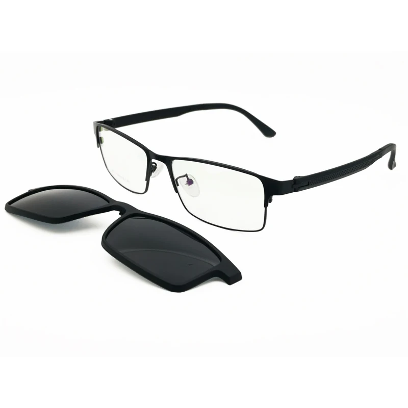 Eno sliko 5 Leče Kovinsko Sponko za sončna Očala-Full-rim Pravokotnik Recept Očala z Megnatic Posnetek na Polarizirana Sunlens 9611