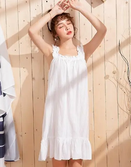 Fdfklak Priložnostne sladko ženske nightgown nightshirt brez rokavov bombaž obleko noč ženski sleepwear nightdress svoboden ženske obleke