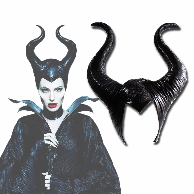 Halloween Cosplay Maleficent Čarovnica Rogovi Klobuk Pokrivala Masko Pokrivala Čelada Stranka Črna Kraljica