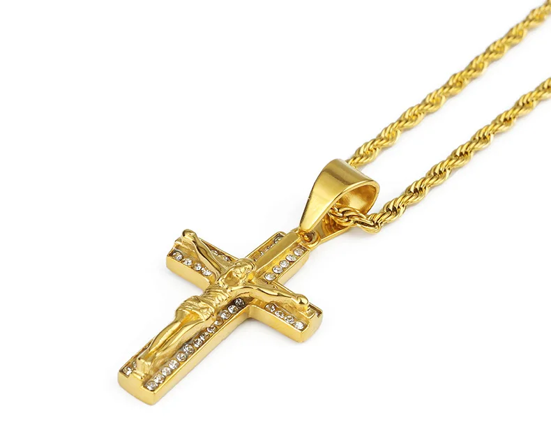 Hip Hop je Jezus Križ Obesek Ogrlica Ameriški Star Priljubljena Verske Molitev Zlata Vrv Verige Ogrlica za Moške iz Nerjavečega Jekla