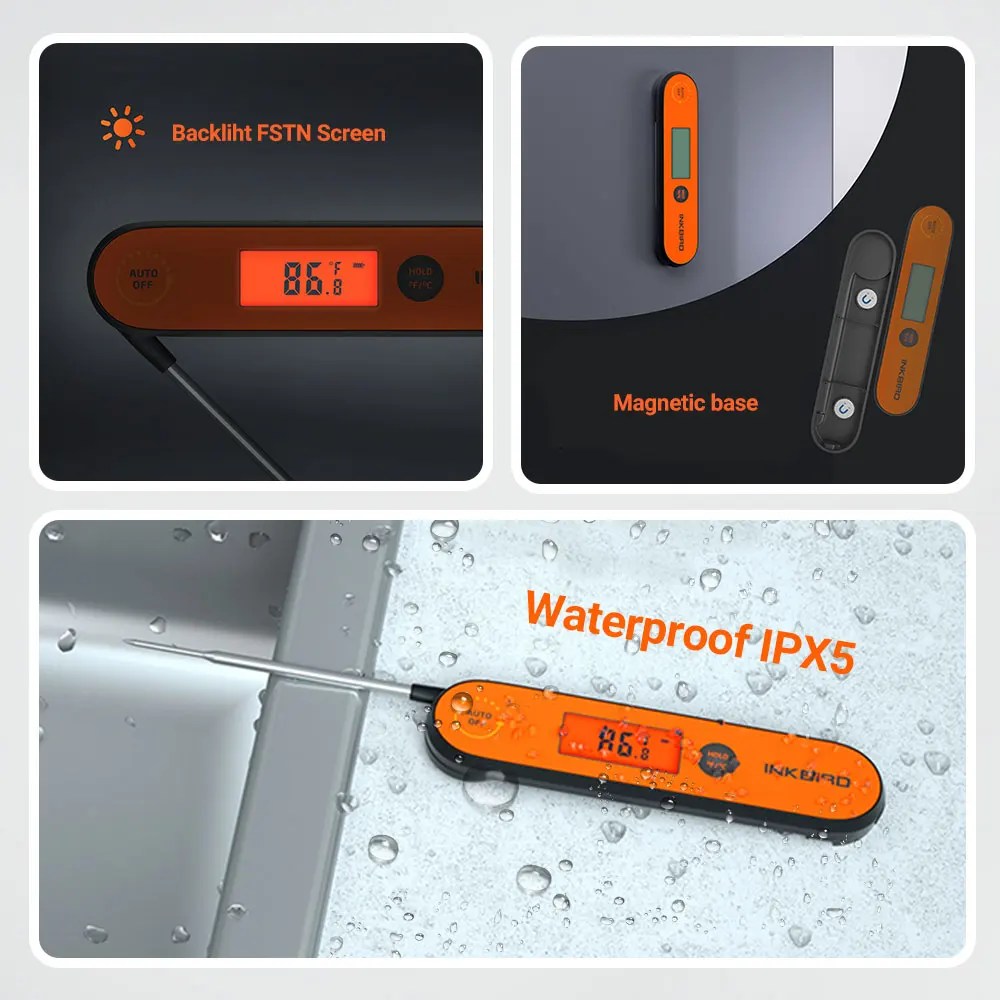 Inkbird IHT-1P Digitalni BBQ Termometer Instant Branje Nepremočljiva za ponovno Polnjenje za Kuhinjo Utensil Žar Kampiranje z Osvetlitvijo