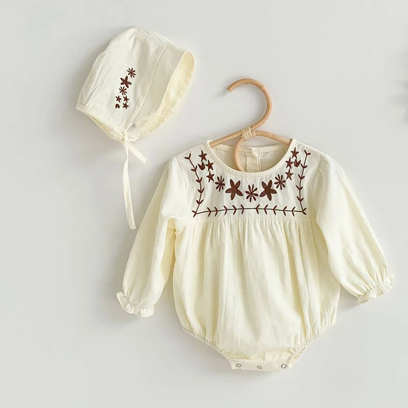 Korejski Stil Pomlad Jesen Malčka Dojencek Dekliška Oblačila, Vezenje Newborn Baby Dekleta Jumpsuit Enega kosa Obleko