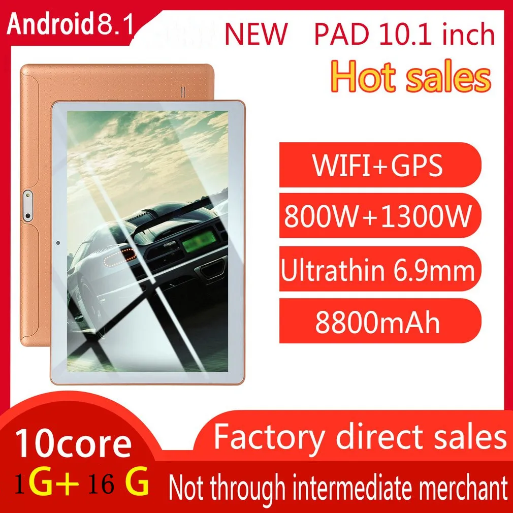 KT107 Plastičnih Tablet 10.1 Palca Velik Zaslon Android 8.10 Različica Moda Prenosni Tablični 1G+16 G Zlata Tablet