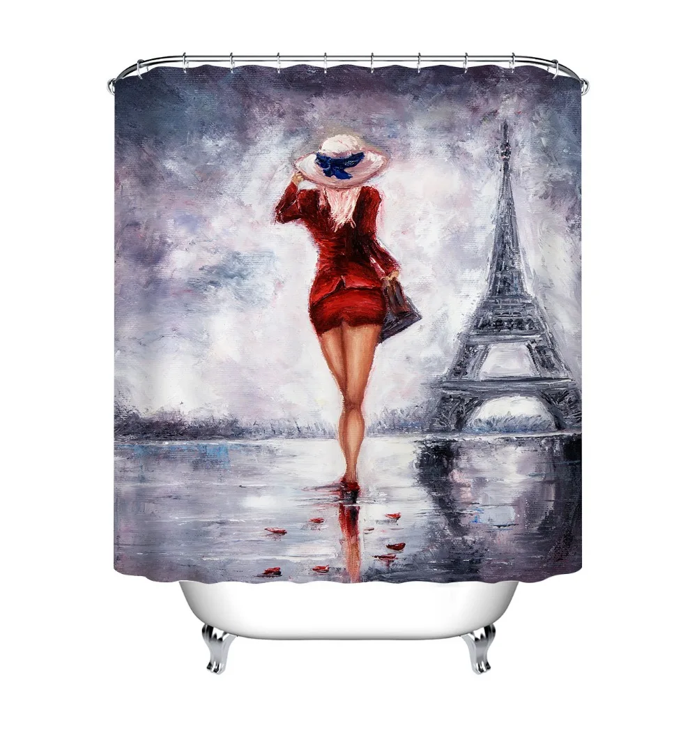LB Moda Dekle & Paris Stolp Kopalnica Tuš Zavese Zavese Evropski Stil Krajine Nepremočljiva Tkanine Za Kad Art Dekor