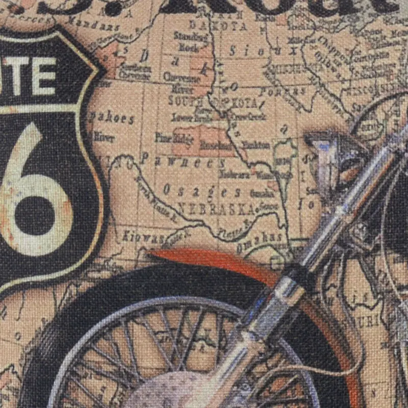 LINKWELL 45x45cm Letnik Motocikel Route 66 Zemljevid Sveta Retro Videz Mati Cesti Naglas Doma Prevleke Burlap Blazine Pokrov