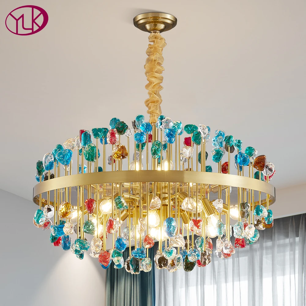Luksuzni sodobne kristalni lestenec za dnevno sobo zlato dekoracijo doma pisane cristal lučka jedilnico verige razsvetljave držalo