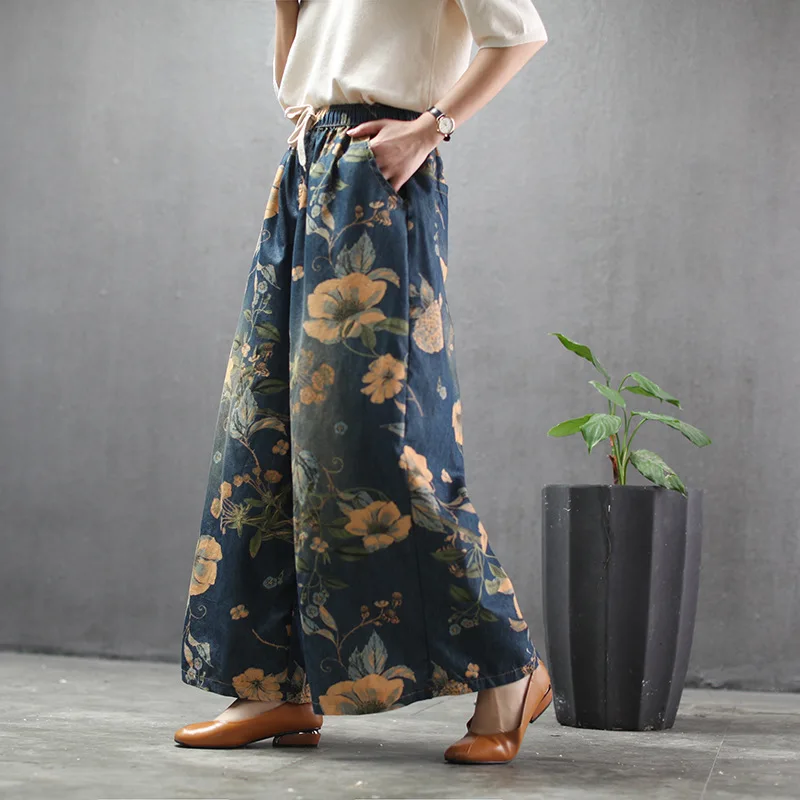 Max LuLu Novo 2020 Pomlad Kitajski Modi Dame Letnik Natisnjeni Kavbojke Ženske Cvetlični Traper Hlače Svoboden Širok Noge Hlače Plus Velikost