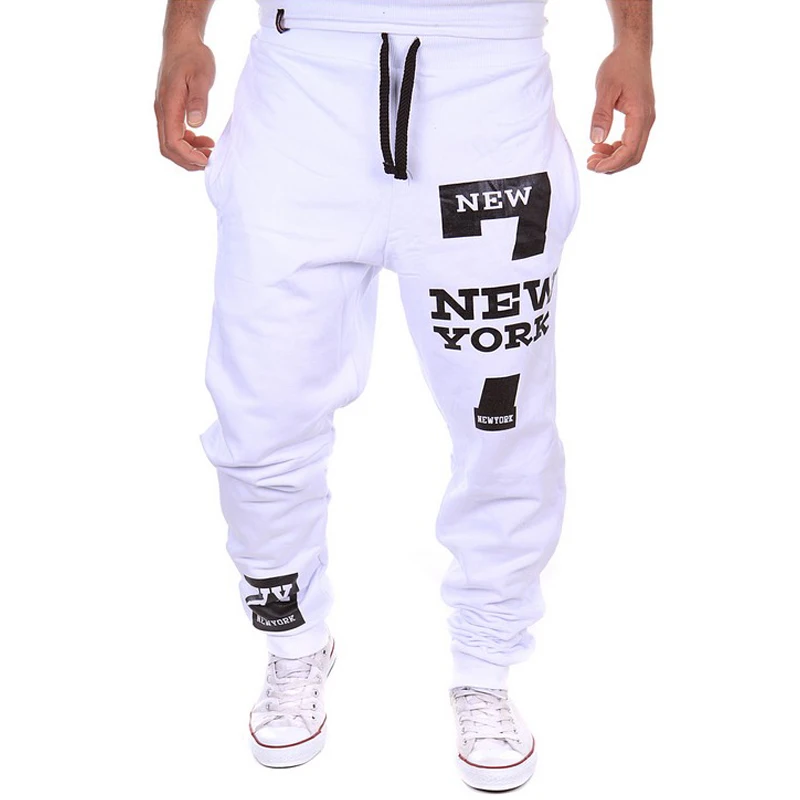 Moda Nove Hlače za Moške, 7 New York Pismo Tiskanja Sweatpants Joggers Moške Bombažne Čipke-up Hlač Hlače Plus Velikost 3XL