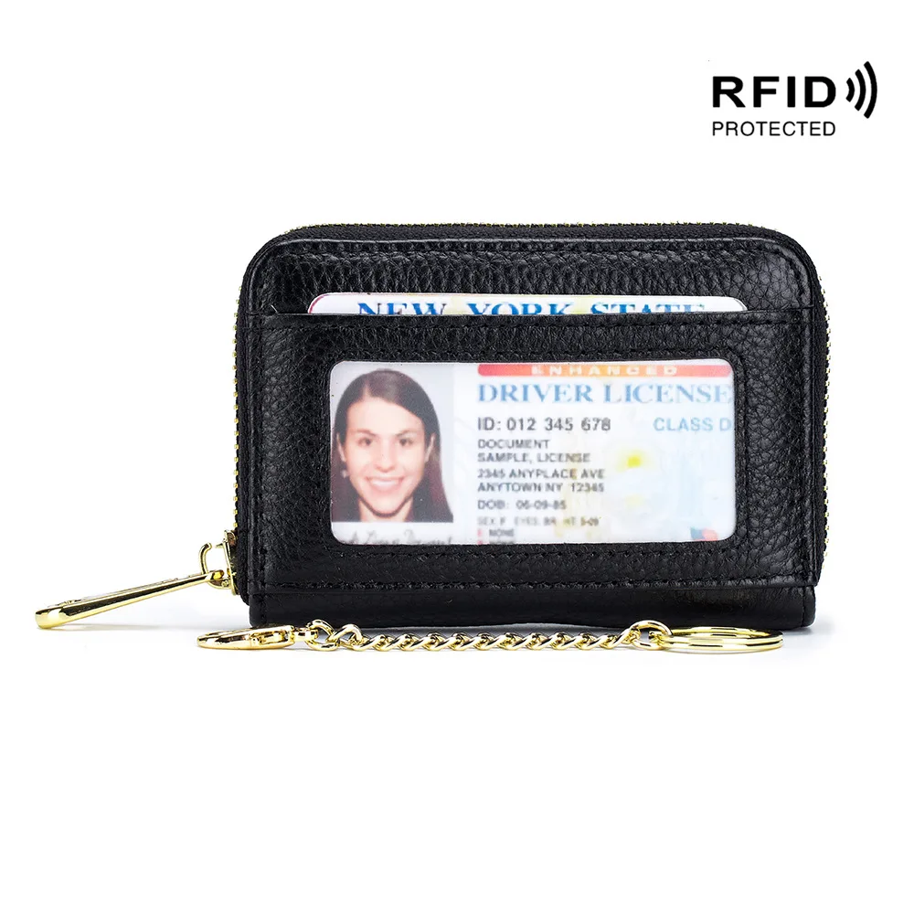 Moda RFID Blokiranje Ženske Kartico sim Pravega Usnja Ženski ID Kreditne Kartice Denarnica z Verigo