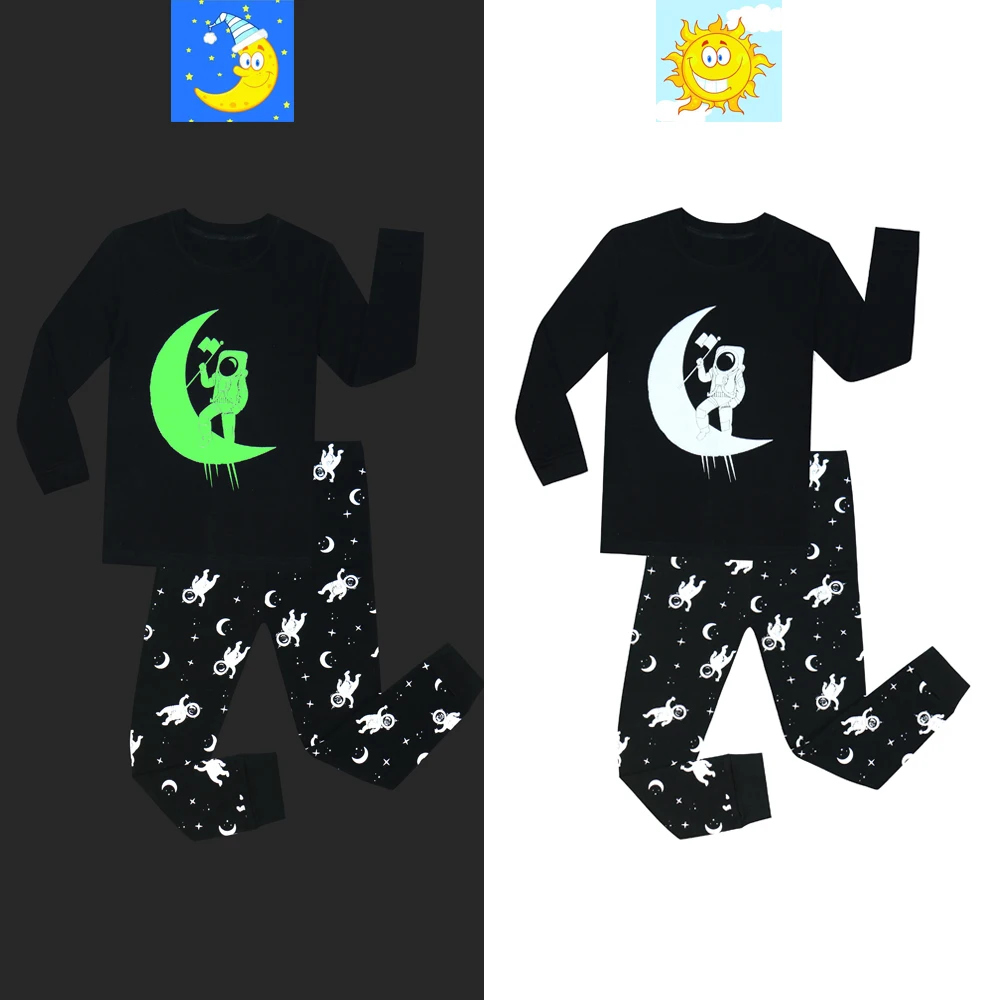 Najnovejše 100 Bombaž Poln Rokav Žareti v Temno Astronavt Fantje Pižamo Otrok Vetement Enfant Fille Pijamas Otroci Dojencek Dekliška Oblačila